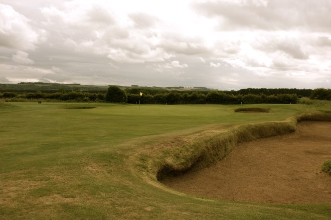 A view of the approach to the green at the short par four 4th from the right-hand side of the fairway.